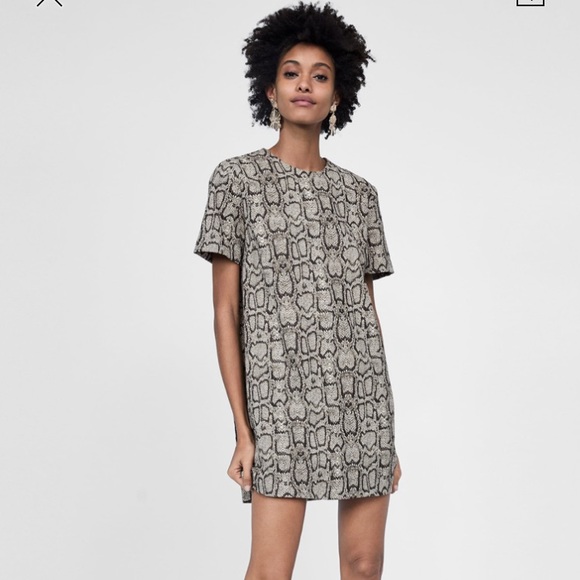 NWT Zara Snakeskin Jacquard Print Dress - Picture 5 of 8